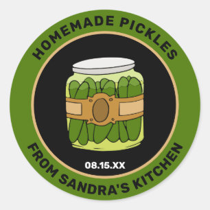 Anpassningsbar Homemade Pickles Livsmedelsetiket Runt Klistermärke