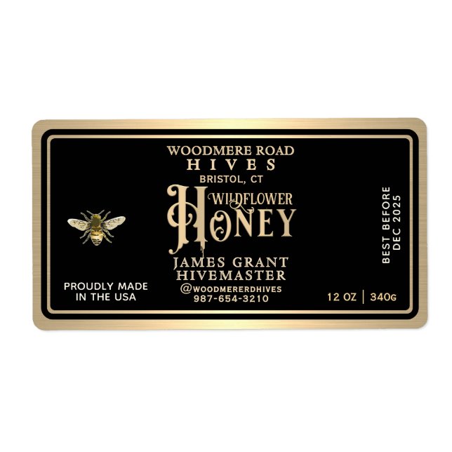Anpassningsbar Honung Hex Burk etikett för 12 oz h Fraktsedel (Framsidan)