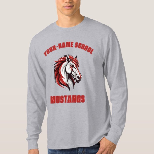 ANPASSNINGSBAR Horse Mustang Stallion Mascot | Röd T Shirt (Framsida)