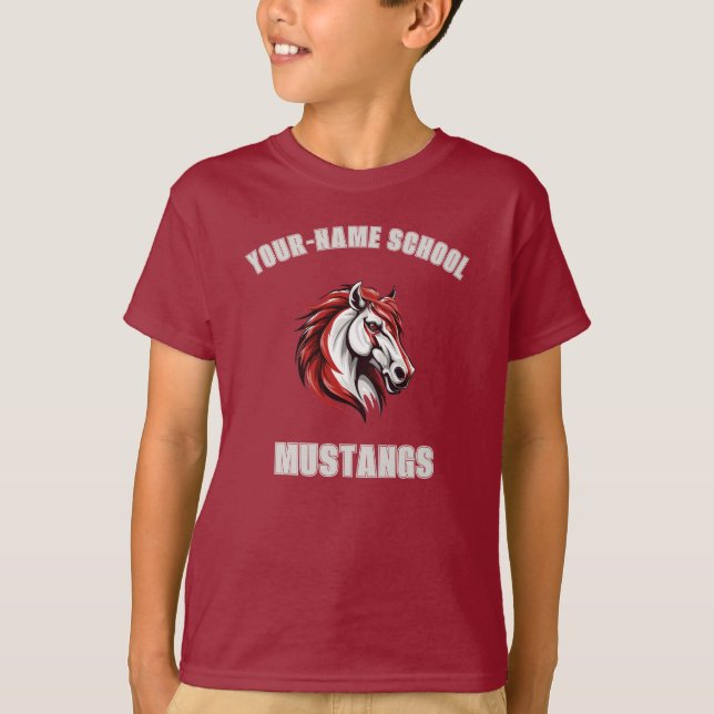 ANPASSNINGSBAR Horse Mustang Stallion Mascot | Röd T Shirt (Framsida)