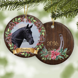 Anpassningsbar Horse Photo Rustic Wood jul Julgransprydnad Keramik