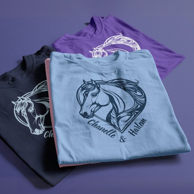 Anpassningsbar Horse & Rider T-Shirt med Namn (Custom Horse & Rider T-Shirt with Names)