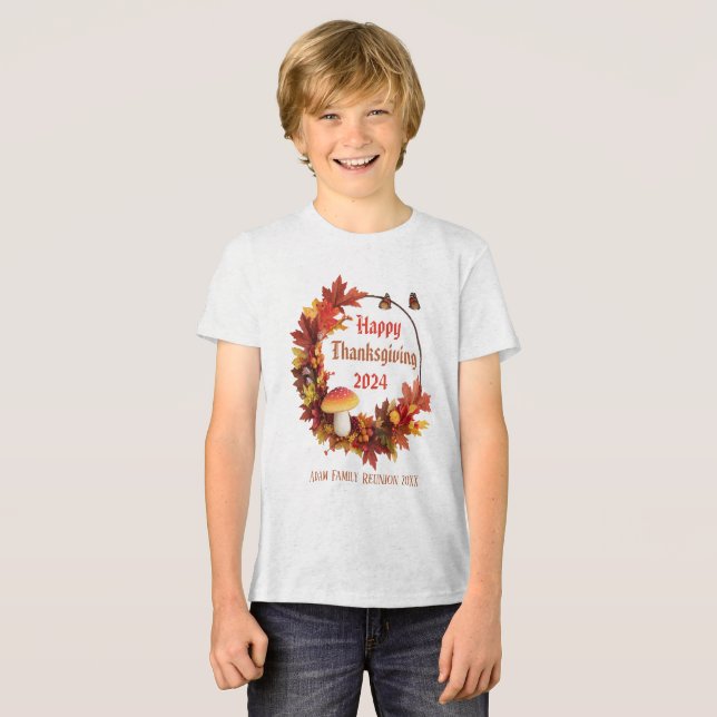 Anpassningsbar Höst löv Happy thanksgiving T Shirt (Framsida Full)