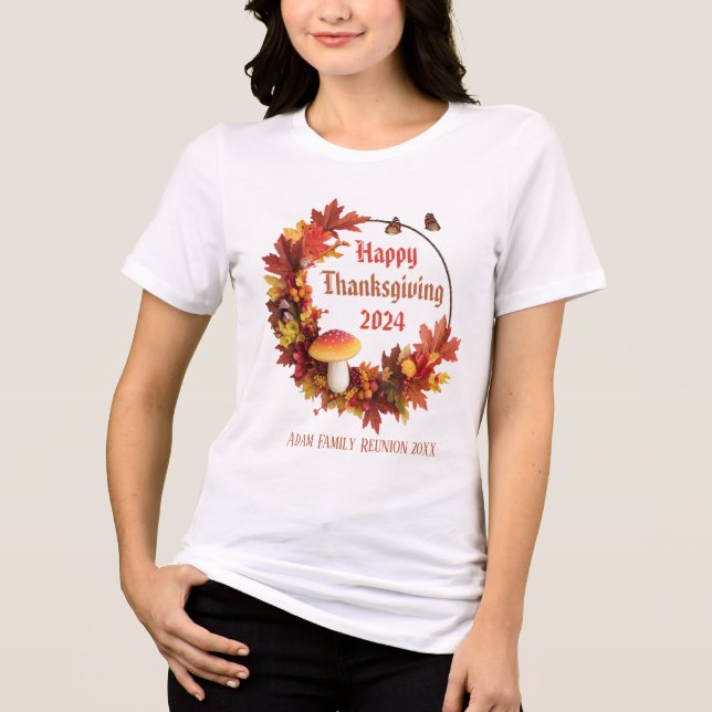 Anpassningsbar Höst löv Happy thanksgiving T Shirt (Framsida)