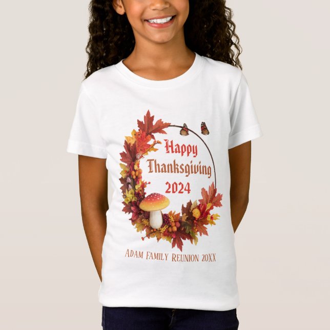 Anpassningsbar Höst löv Happy thanksgiving T Shirt (Framsida)
