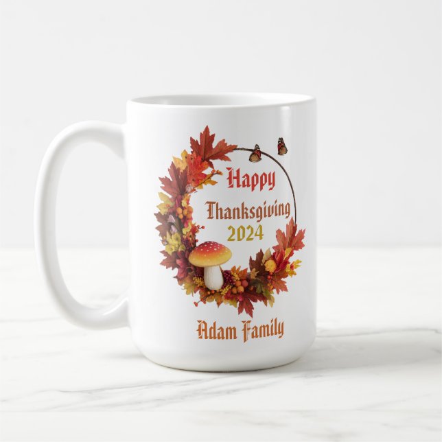 Anpassningsbar Hösten Lämna Happy thanksgiving Kaffemugg (Vänster)