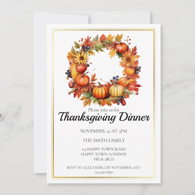 Anpassningsbar höstkrans Thanksgiving-middag Inbjudningar (Framsida)