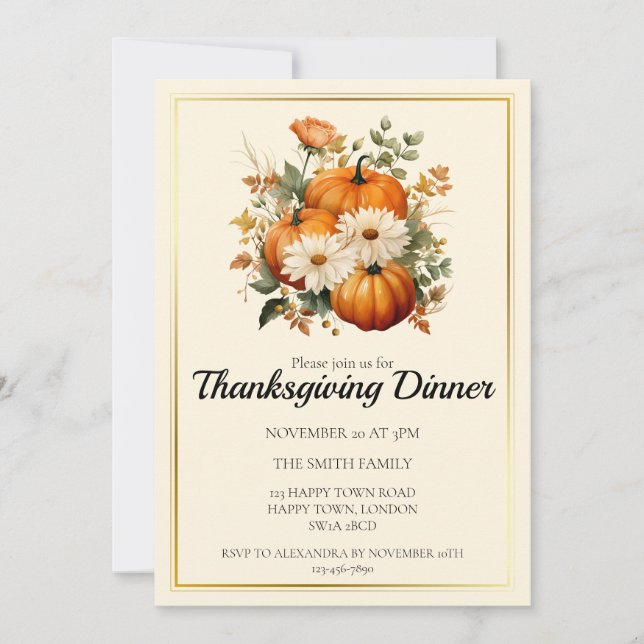 Anpassningsbar Höstpumpa Thanksgiving Middag Inbjudningar (Framsida)
