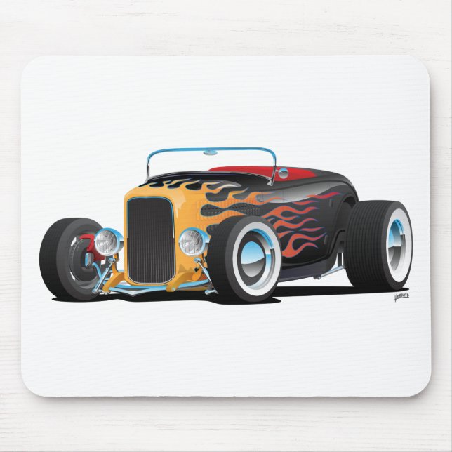 Anpassningsbar Hot rod Roadster Car med flamma Musmatta (Framsidan)