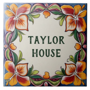 Anpassningsbar House Namn Plate Hawaiian Flowers B Kakelplatta