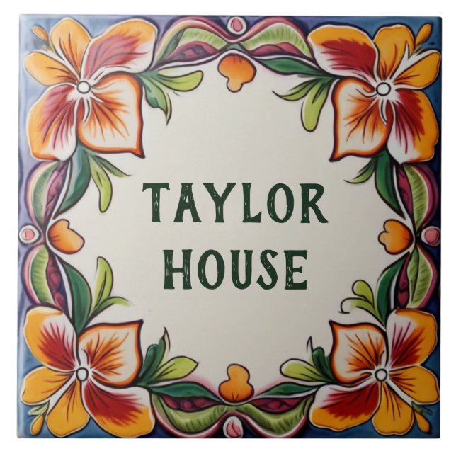 Anpassningsbar House Namn Plate Hawaiian Flowers B Kakelplatta (Framsidan)