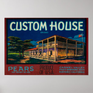 Anpassningsbar House Pear Låda LabelMonterey, CA Poster