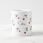Anpassningsbar Hummingbird Giant Coffee Mugg Jumbo Mugg<br><div class="desc">Toppen söt mugg med handmålade nordamerikanska hummingfåglar som Ruby-throated,  Allens,  Lila-krönt,  Anna och Rufous Hummingbird som bär på små hjärtprydnadsföremål.</div>