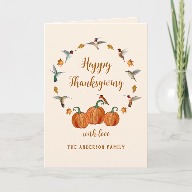 Anpassningsbar Hummingbird Happy thanksgiving Card Helgkort (Framsida)