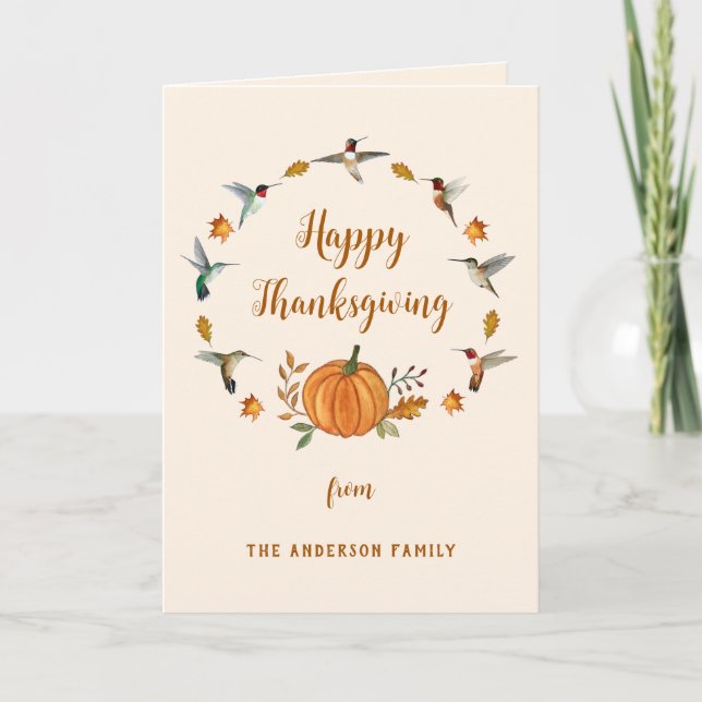 Anpassningsbar Hummingbird Happy thanksgiving Card Helgkort (Framsida)