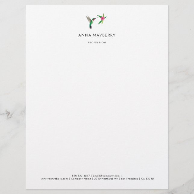 Anpassningsbar Hummingbird Letterhead Brevhuvud (Framsida)