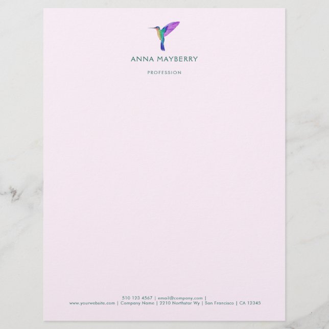 Anpassningsbar Hummingbird Letterhead Brevhuvud (Framsida)