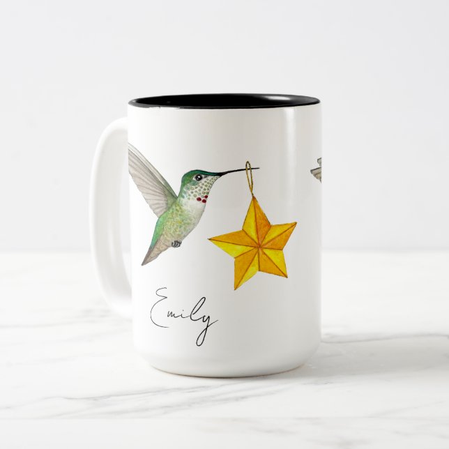 Anpassningsbar Hummingbird och Stars Two-Tone Coff Två-Tonad Mugg (Framsida vänster)