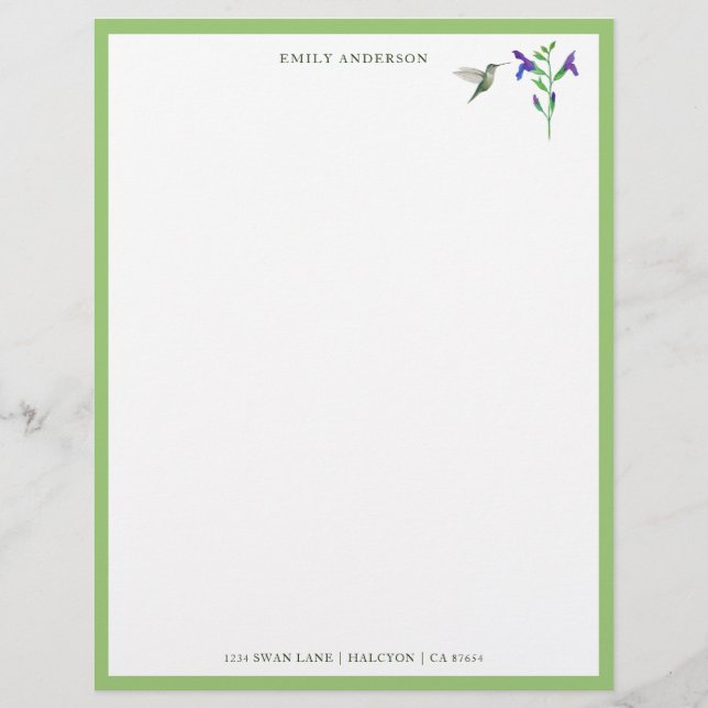 Anpassningsbar Hummingbird Stationery Papper (Framsida)