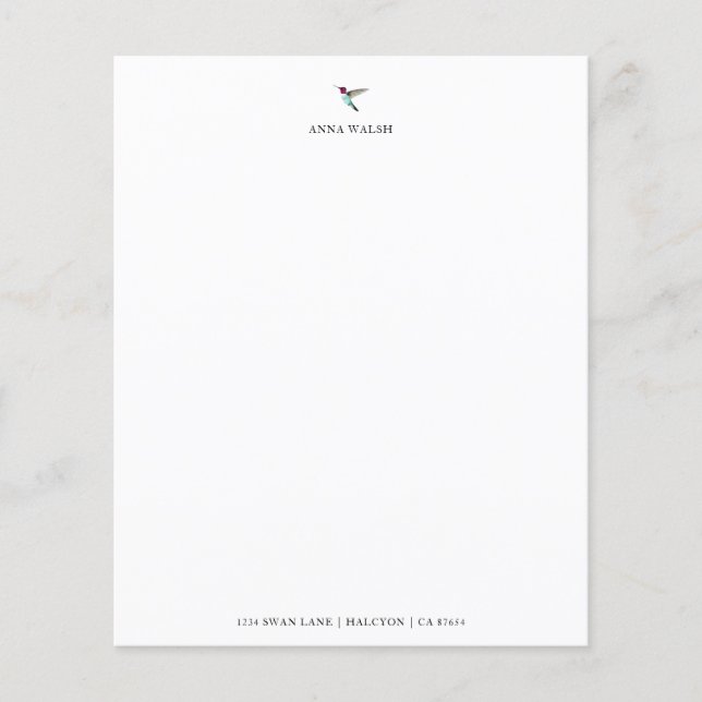 Anpassningsbar Hummingbird Stationery Papper (Framsida)