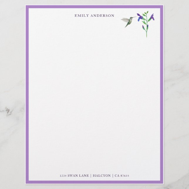 Anpassningsbar Hummingbird Stationery Papper (Framsida)