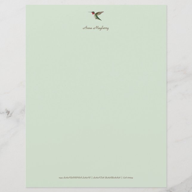 Anpassningsbar Hummingbird Stationery Papper (Framsida)