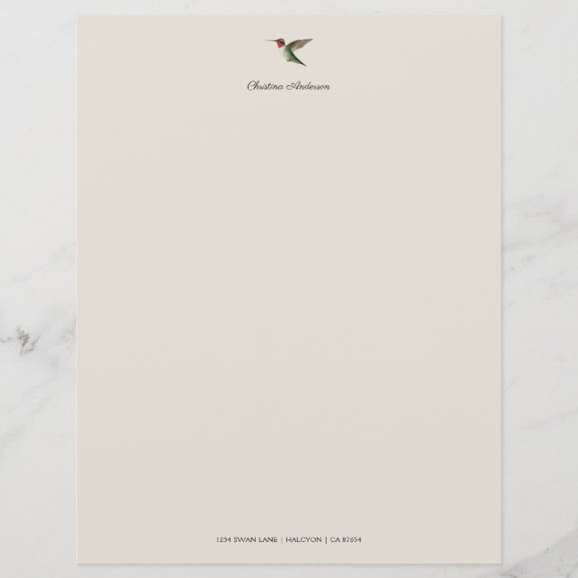 Anpassningsbar Hummingbird Stationery Papper (Framsida)