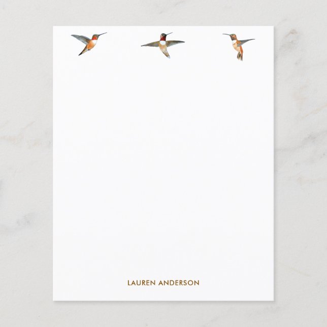 Anpassningsbar Hummingbird Stationery Papper (Framsida)