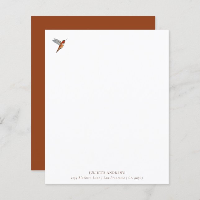 Anpassningsbar Hummingbird Stationery Papper (Fram/baksida)