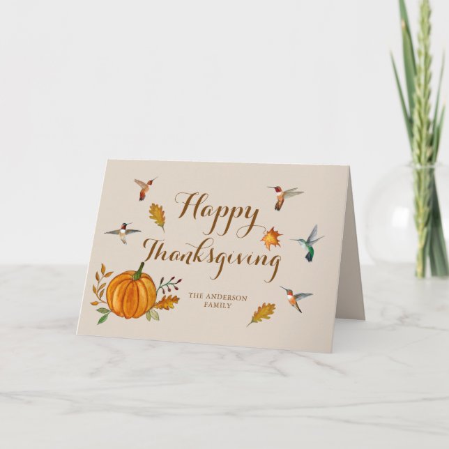 Anpassningsbar Hummingbird Thanksgiving Card Kort (Framsida)