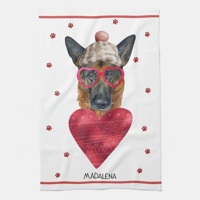 Anpassningsbar Hund älskare Valentine Gift German  Kökshandduk (Vertikal)