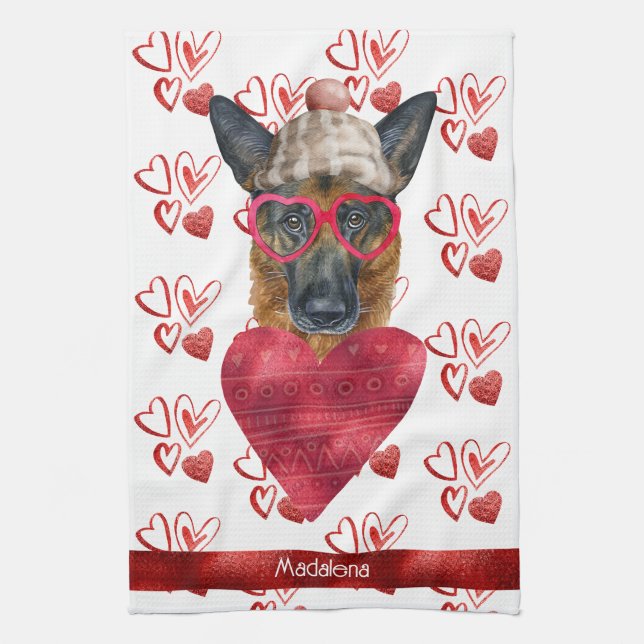 Anpassningsbar Hund älskare Valentine Gift German  Kökshandduk (Vertikal)