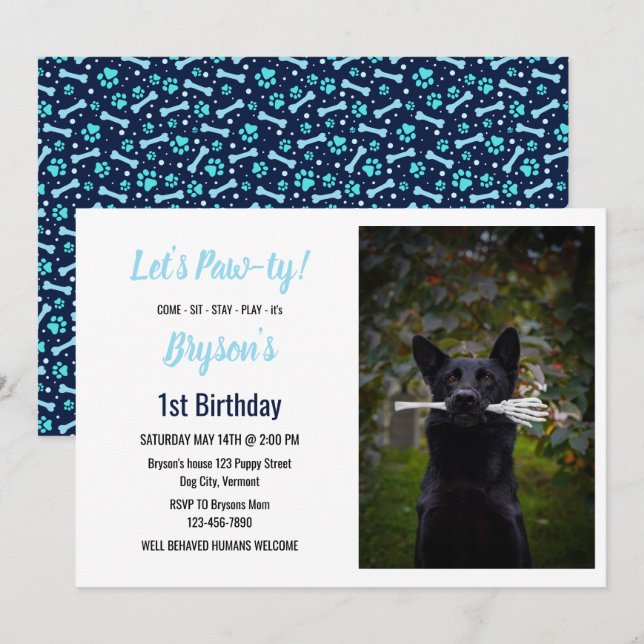 Anpassningsbar Hund Blått bläddringsblock Skriv ut Inbjudningar (Fram/baksida)