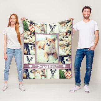Anpassningsbar hund cat-mallens fotosamlingstext fleecefilt