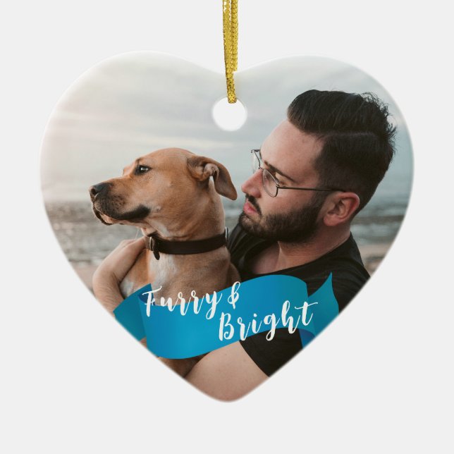 Anpassningsbar Hund Cat Photo Lycklig Pawlidays Bl Julgransprydnad Keramik (Framsidan)