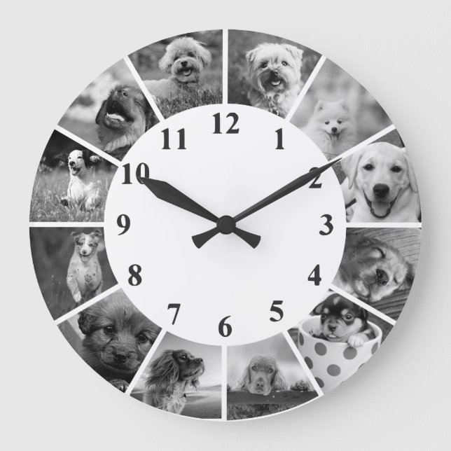 Anpassningsbar Hund Clock B+W-Anpassningsbar Fotok Stor Klocka (Framsida)