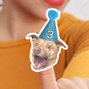 Anpassningsbar Hund foto med Party höstfödelsedag  Klistermärken