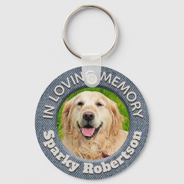 Anpassningsbar Hund Memorial Blue Jean Background Nyckelring (Framsida)