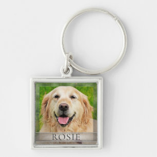 Anpassningsbar Hund Memorial Gift Fyrkantig Silverfärgad Nyckelring
