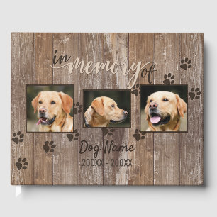 Anpassningsbar Hund Memorial Rustic Wood look Memo Gästböcker
