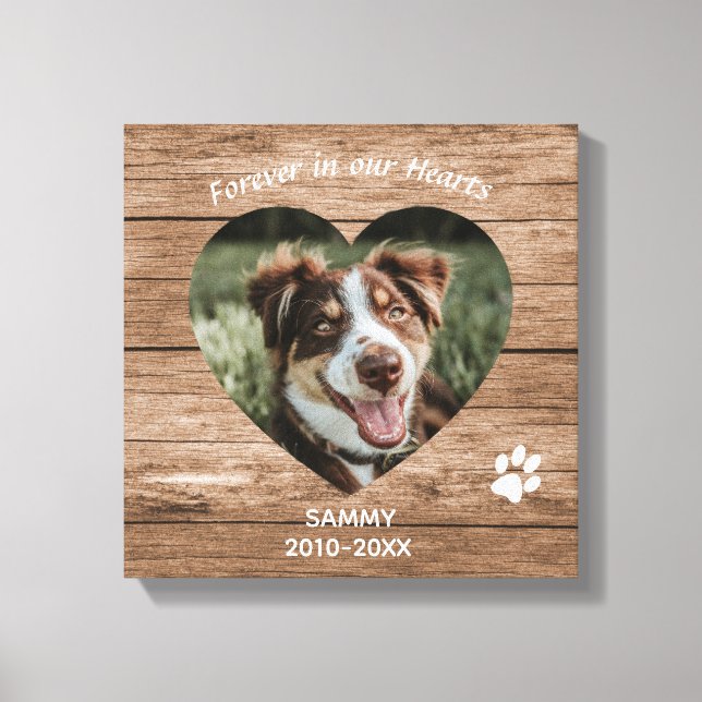 Anpassningsbar Hund Memorial Rustic Wood & Photo Canvastryck (Framsida)