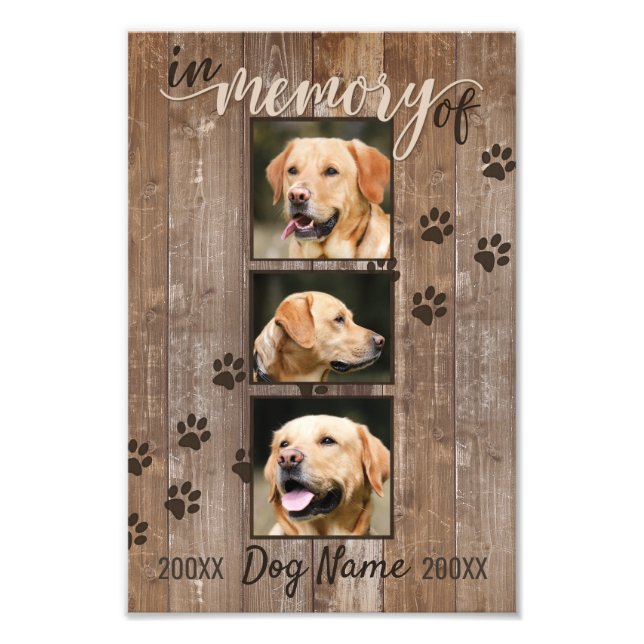 Anpassningsbar Hund Memorial Rustic Wood-synlighet Fototryck (Framsidan)