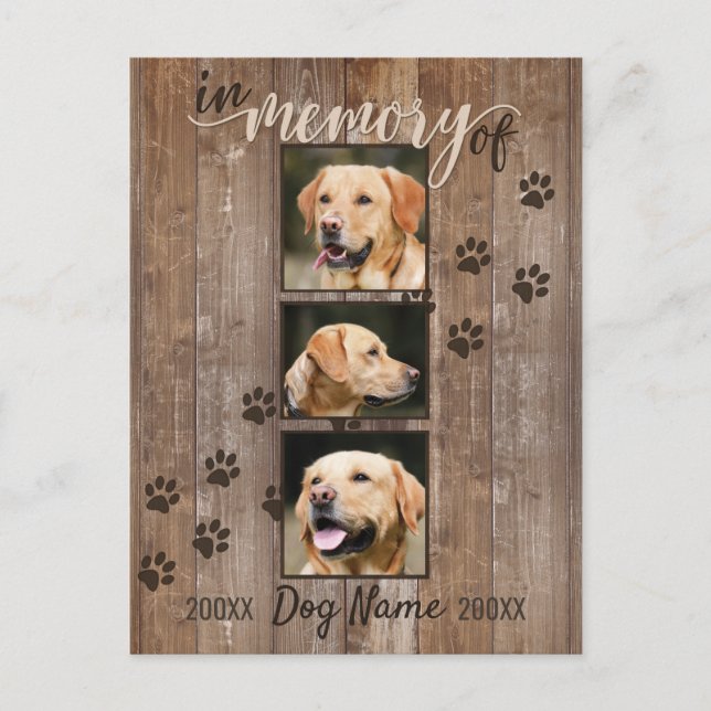 Anpassningsbar Hund Memorial Rustic Wood-synsympat Vykort (Framsida)