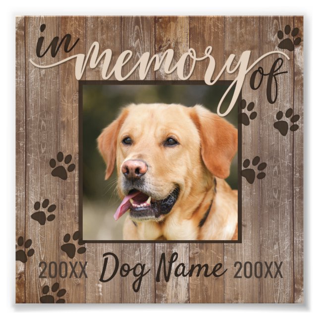 Anpassningsbar Hund Memorial Rustic Wood-utseende Fototryck (Framsidan)