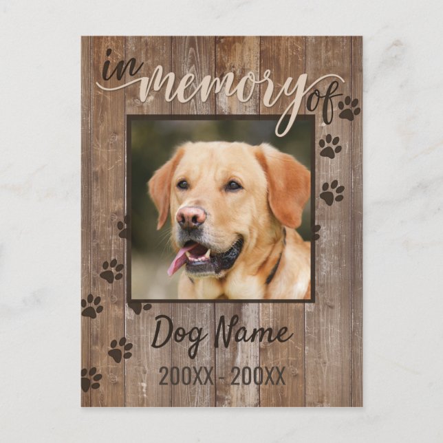 Anpassningsbar Hund Memorial Rustic Wood-utseende Vykort (Framsida)