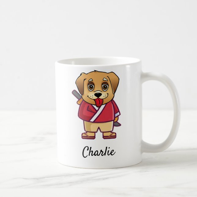 Anpassningsbar Hund Namn | Cute Samurai Pet Kaffemugg (Höger)