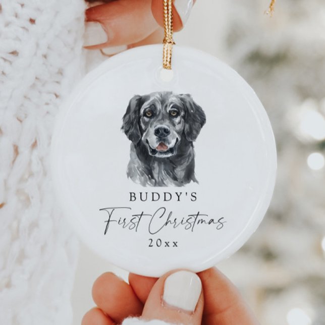 Anpassningsbar Hund Namn får min första jul Julgransprydnad Keramik (Skapare uppladdad)