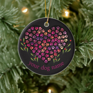 Anpassningsbar Hund Namn, Hundar Tass Heart Löv Julgransprydnad Keramik