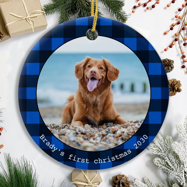 Anpassningsbar Hund Pet Photo Blue Buffalo Play-ju Julgransprydnad Keramik (Skapare uppladdad)