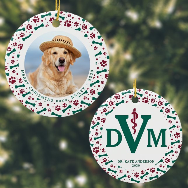 Anpassningsbar Hund Pet Photo DVM Veterinär Jul Julgransprydnad Keramik (Skapare uppladdad)